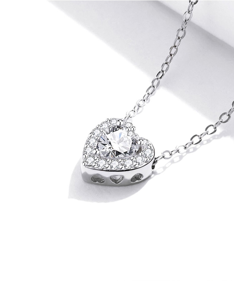 Shiny Heart Shaped Cubic Zirconia Charm Necklace crafted in Genuine Sterling Silver | CZ Charm Necklace Jewellery | www.atgjewellery.com