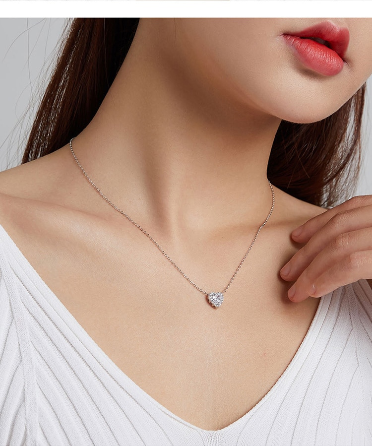 Shiny Heart Shaped Cubic Zirconia Charm Necklace crafted in Genuine Sterling Silver | CZ Charm Necklace Jewellery | www.atgjewellery.com