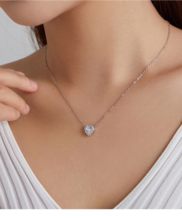 Shiny Heart Shaped Cubic Zirconia Charm Necklace crafted in Genuine Sterling Silver | CZ Charm Necklace Jewellery | www.atgjewellery.com