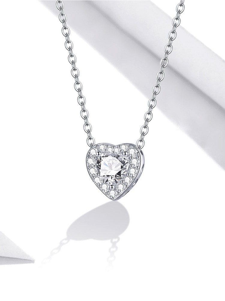 Shiny Heart Shaped Cubic Zirconia Charm Necklace crafted in Genuine Sterling Silver | CZ Charm Necklace Jewellery | www.atgjewellery.com