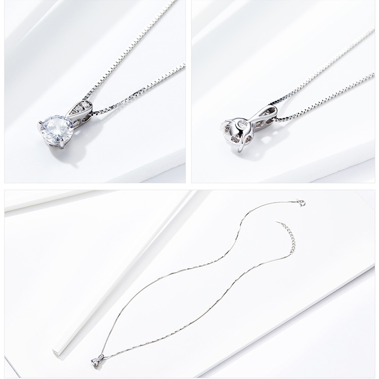 Radiant Clear Minimalist Cubic Zirconia Pendant Necklace fashioned on Sterling Silver | Clear CZ Pendant Necklace| www.atgjewellery.com