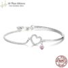 Pink Heart Shaped Cubic Zirconia Chain Link Bracelets set on Genuine Sterling Silver| High Quality CZ Bracelet| atgjewellery.com