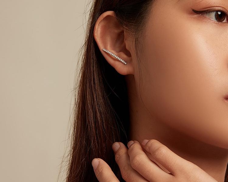 Minimalist Line Cubic Zirconia Hook earrings fashioned in Sterling Silver | CZ hook earring | www.atgjewellery.com