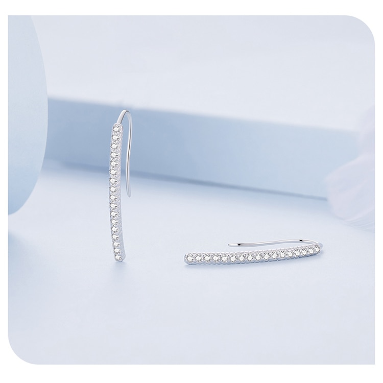 Minimalist Line Cubic Zirconia Hook earrings fashioned in Sterling Silver | CZ hook earring | www.atgjewellery.com