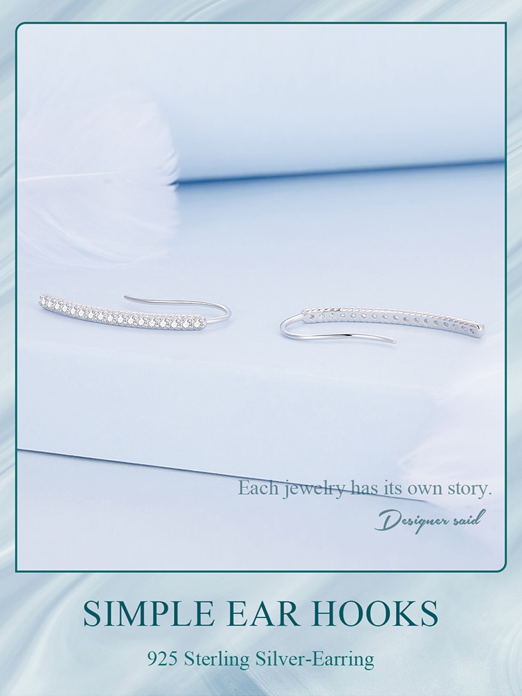 Minimalist Line Cubic Zirconia Hook earrings fashioned in Sterling Silver | CZ hook earring | www.atgjewellery.com