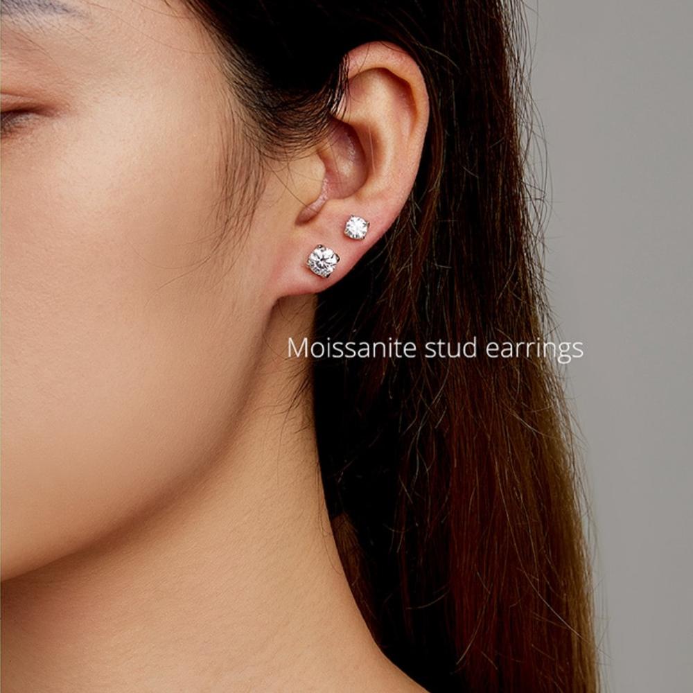 Stunning D Color 1 carat Moissanite Stud Earring fashioned in Genuine Sterling Silver | www.atgjewellery.com