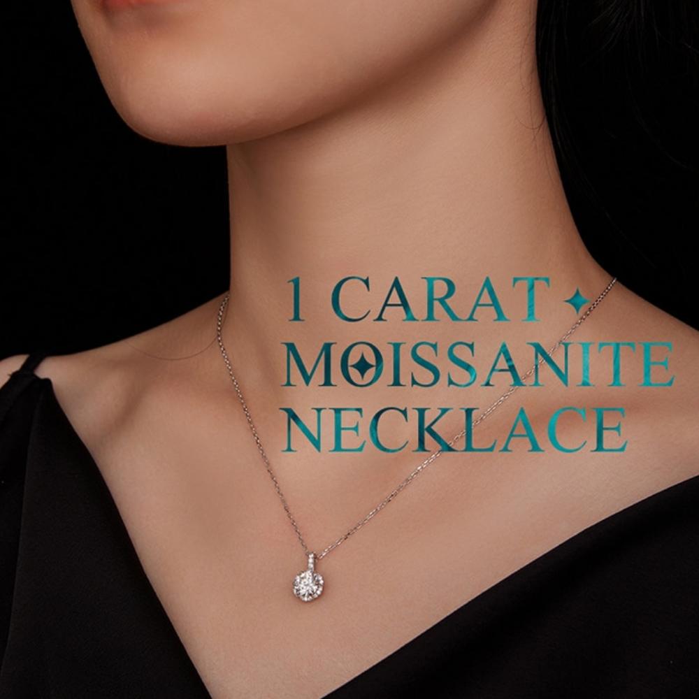 Platinum Plated 1ct Round Brilliant Cut Moissanite Pendant Necklace crafted on Sterling Silver | www.atgjewellery.com