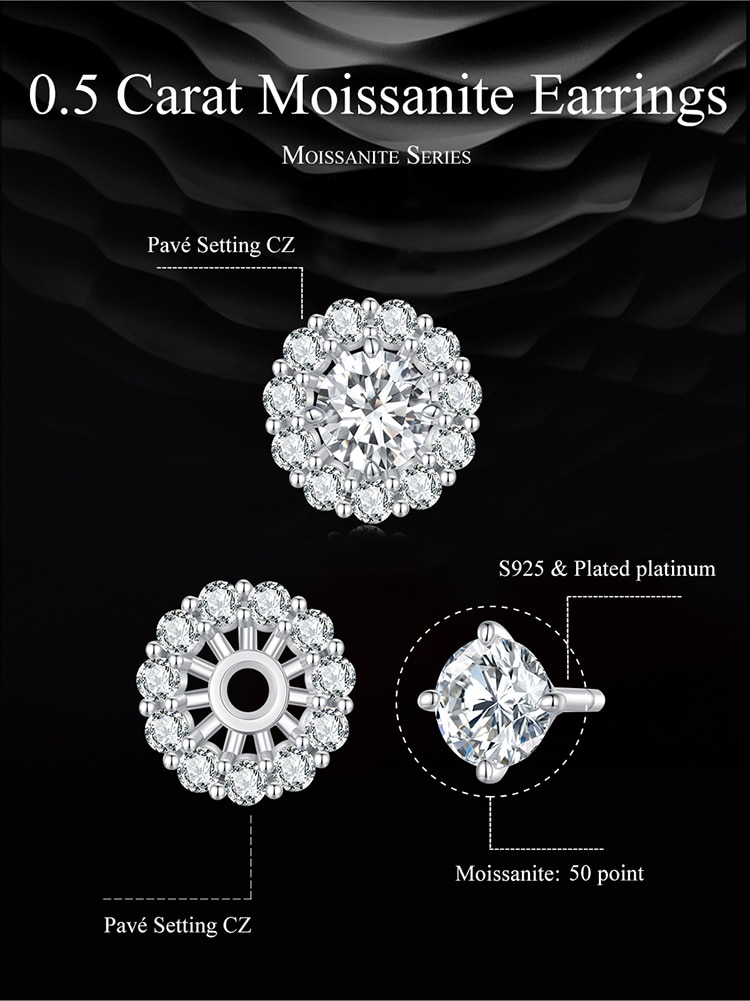 0.5ct Moissanite Stud Earrings featuring dual design plated with Platinum crafted in Sterling Silver | Moissanite Dual Design Stud Earring | www.atgjewellery.com